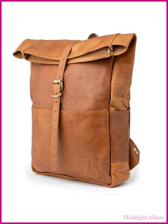 Handbags - Full Grain Leather Backpack Roll Top Laptop Travel Daypack